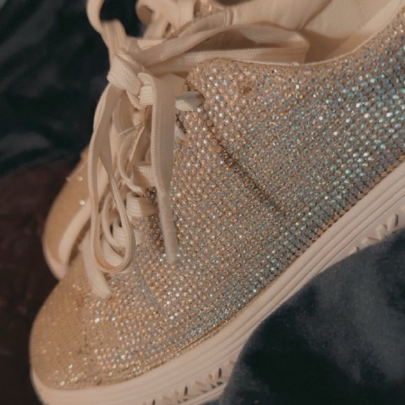 Michael Kors Gold and White Sparkle Sneakers - Picture 1 of 4